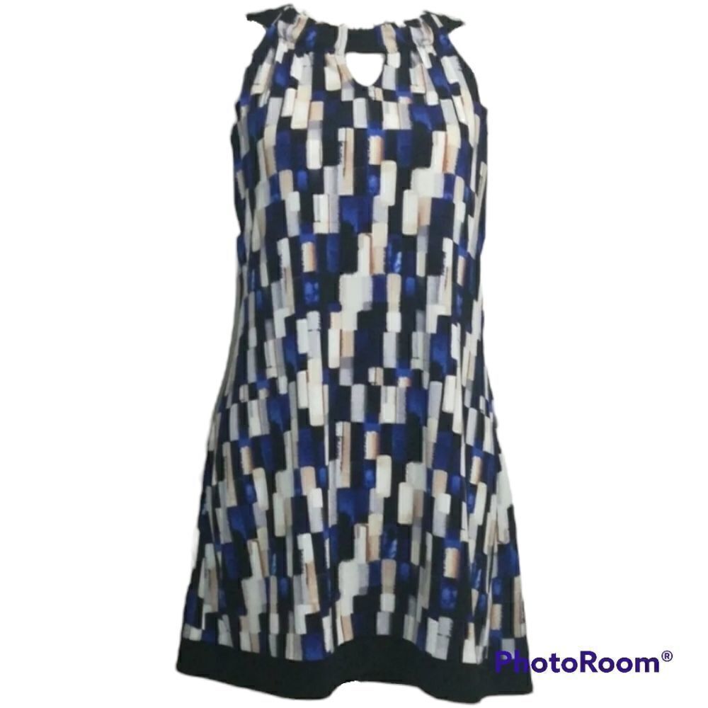 𝅺WHBM Summer Spring mosaic geometric mini halter tunic dress size medium